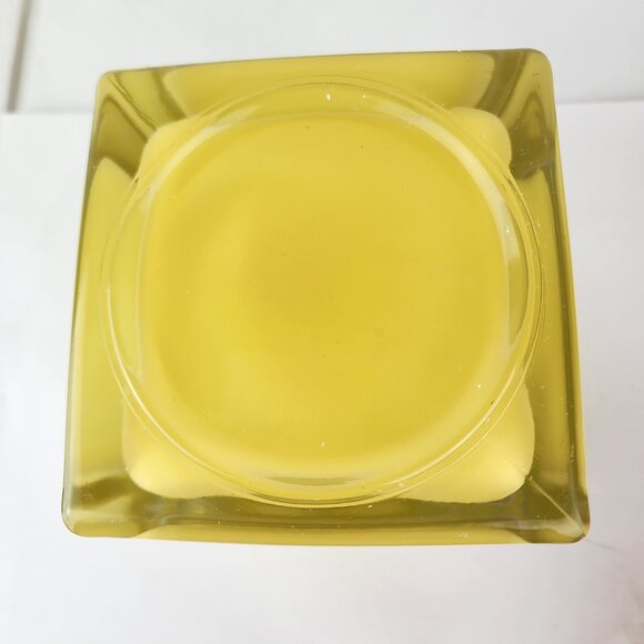 Yellow Art Glass With Clear Cube 4" - Picture 4 of 5